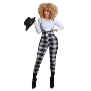 plaid black and white jumpsuit